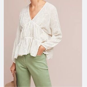 Anthropologie Central Park West Ruffle Lace Paisley Blouse Size S